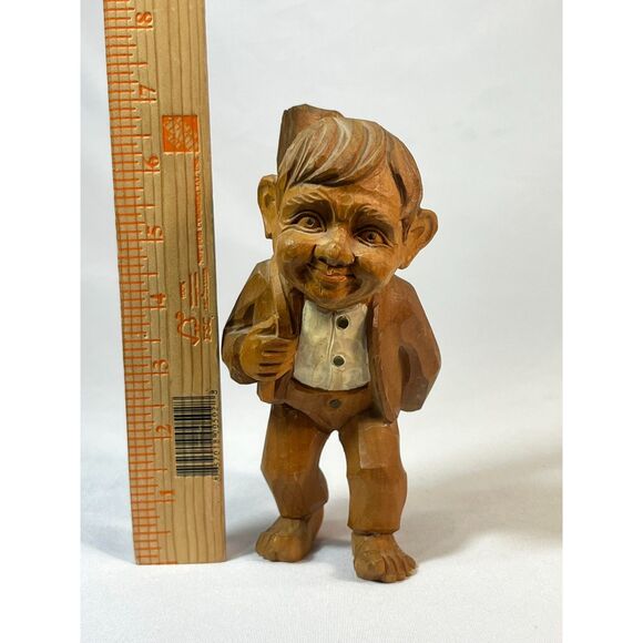 Vintage Hand Carved Wood Hobbit Man with Log - Picture 8 of 8